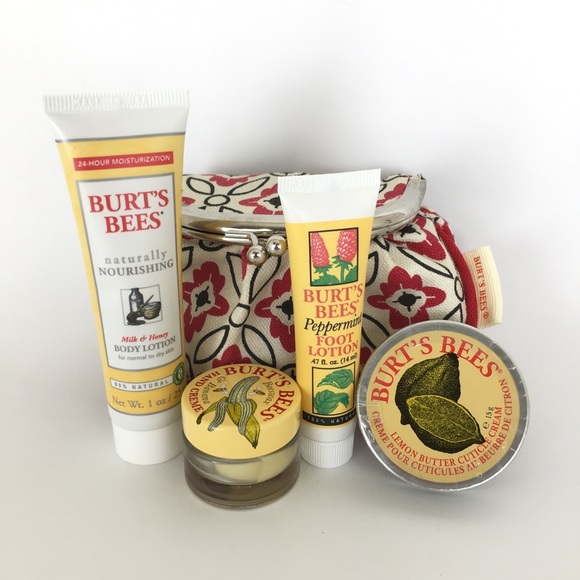 Burt's Bees NEW Kiss Lock Bag 5 Piece Gift Set Lotion Hand Foot Cuticle Creme - Picture 3 of 13